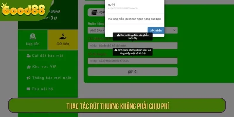 Thao tác rút thưởng không phải chịu phí.